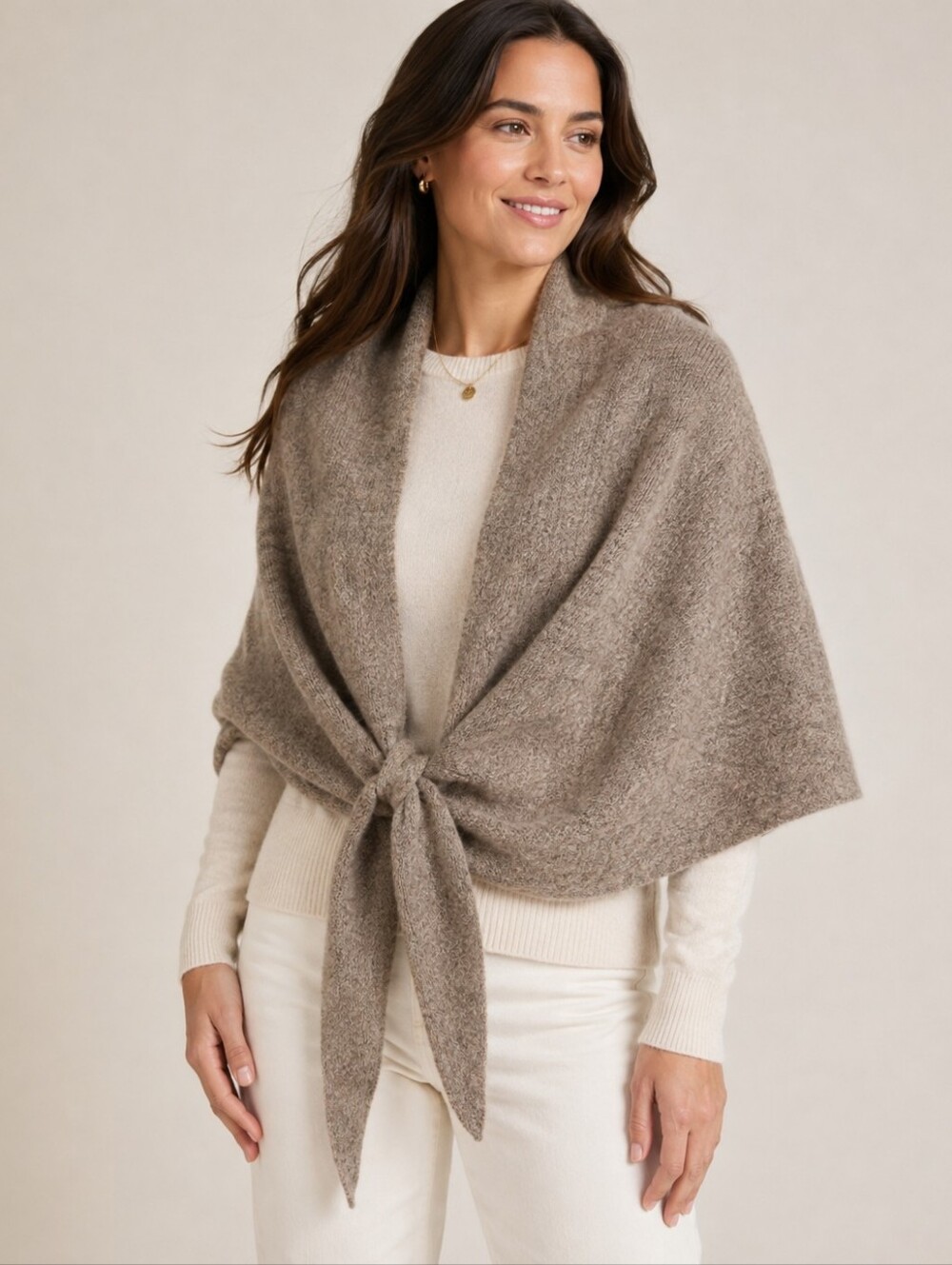 Women’s Wool Blend Tan Wrap Shawl Sweater One Size